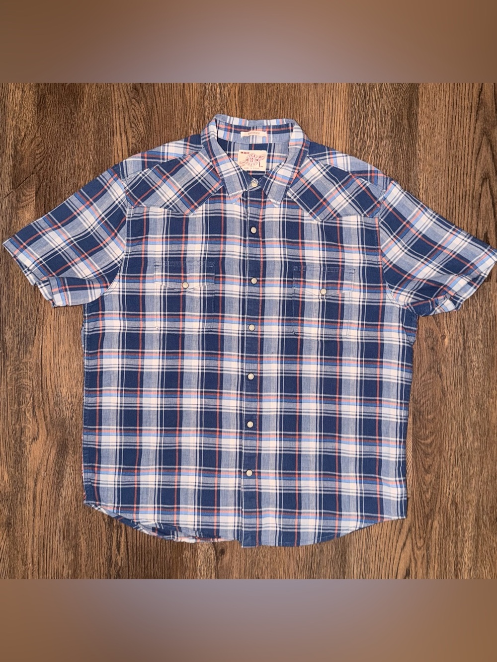 LUCKY 🍀 Brand Men's Classic Western Short Sleeve Shirt Pearlized Snap Size Large